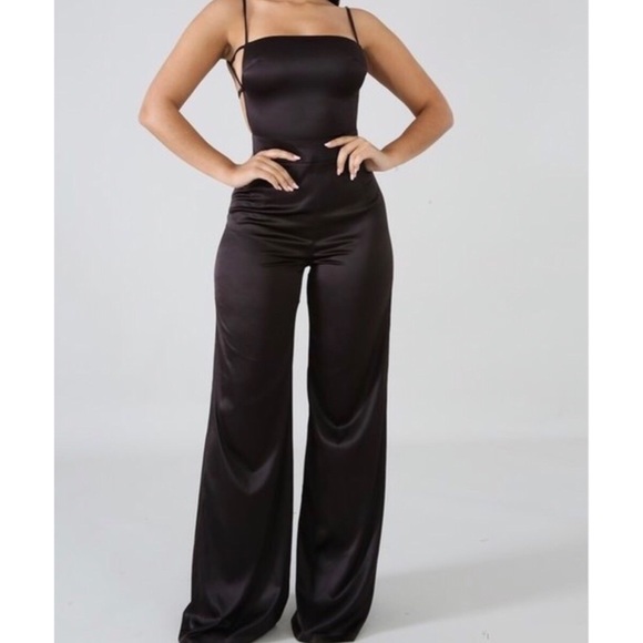 black satin jumpsuit